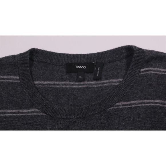 Theory Riland Model Men's Gray Knit Striped Merino Wool Crewneck Sweater XL - Picture 4 of 6